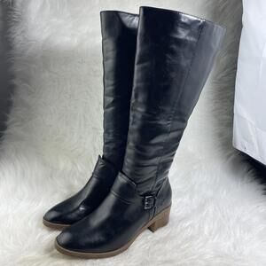 Leila Stone Malinda Black Knee-High Boots with Buckle size 9.5